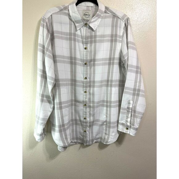 Jach's Girlfriend White on Gray Flannel Plaid Button Down Size XL Front Pockets - Picture 2 of 6
